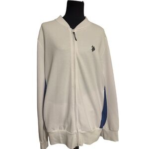 NWT U.S. Polo Assn. Jacket Mens Size L White Blue Full Zip Track Sporty /blue